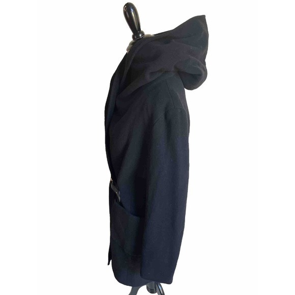 LAUREN RALPH Womens Hooded Black Wool Blend Belted Pea Coat Jacket Size 2 - Picture 5 of 10